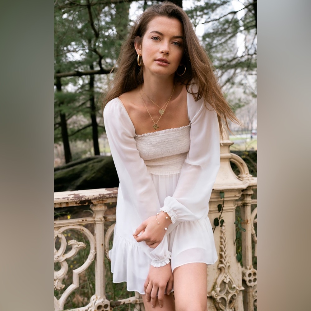 1. State Smock Bodice Ruffle Hem Long Sleeve Minidress - Picture 4 of 11